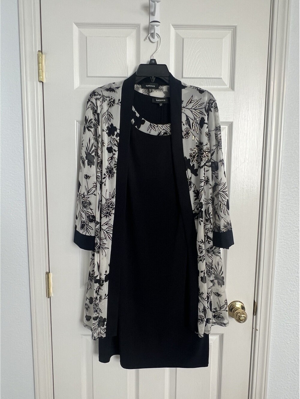 R&M Richards 2-Piece Dress & Jacket Set Size 16 Black/White Floral Party